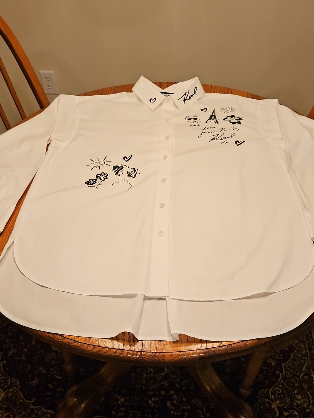 Karl Lagerfeld Oversized Whimsey Graphic Button Down Shirt White - Picture 5 of 5